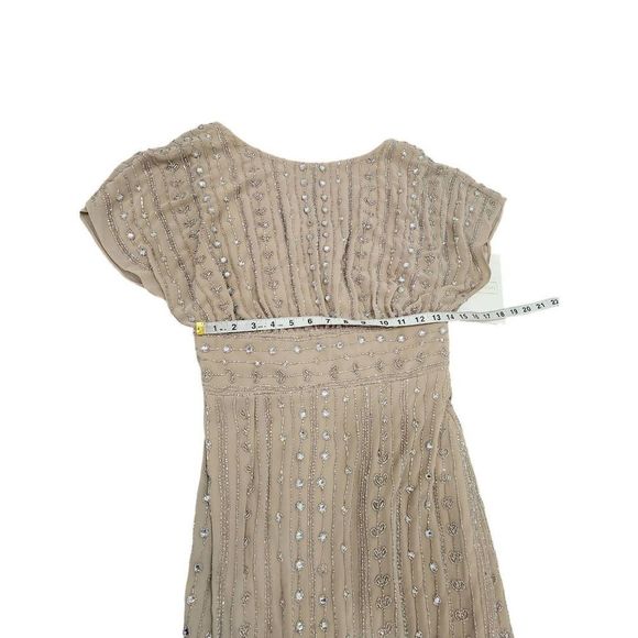 Mac Duggal Beaded Chiffon Short Sleeve Boat Neck Sheath Midi Dress Sz 6 - Picture 11 of 12